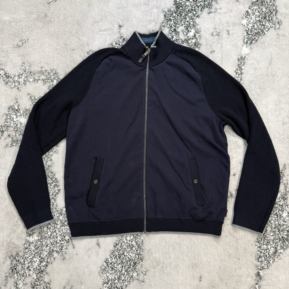 Ted Baker London Mens Size 7 XL Full Zip Knit Sweater Jacket Mock Neck‎ Rib Knit